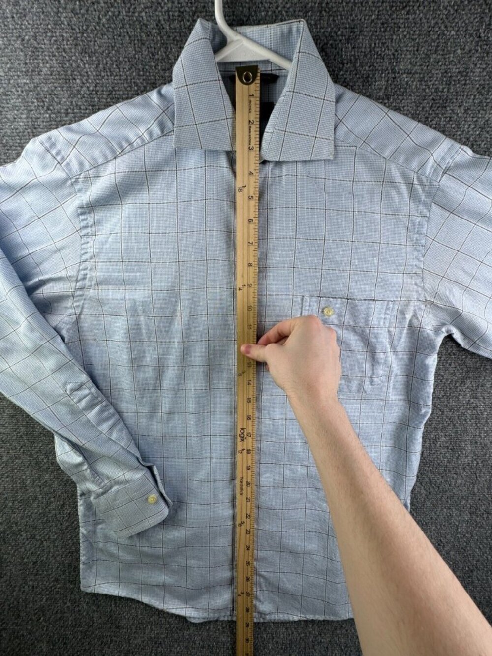 Eton Button Up Shirt Long Sleeve Men Wrinkle Free Cotton Blue Check Size 15 ** - Picture 3 of 16